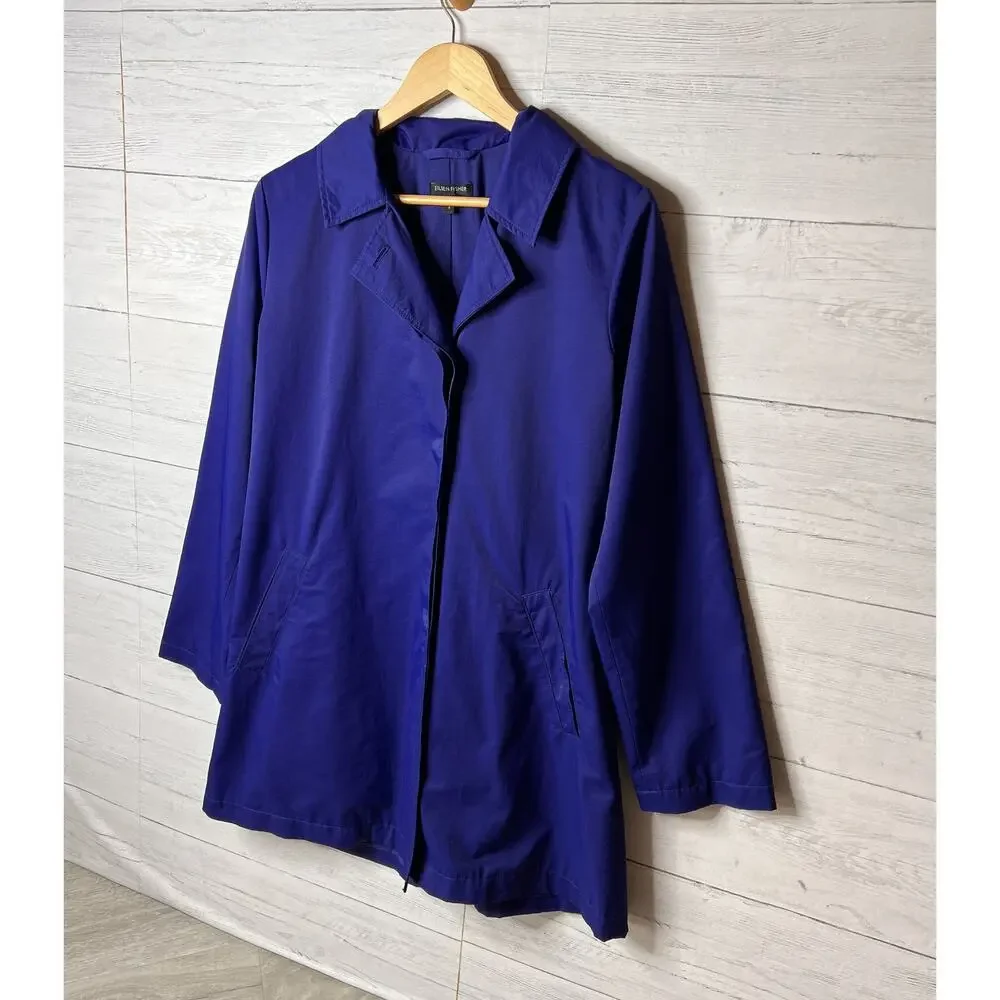 Eileen Fisher Coat Women Size Small Royal Blue A Line Button Down Trench - Picture 4 of 16